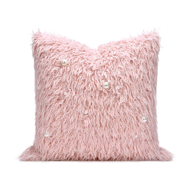 18x18in Pink Faux Fur Pillow Decor Boutique