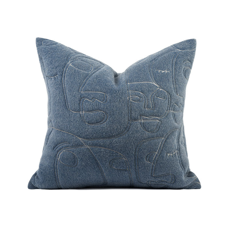18x18in Blue Embroidery Abstract Design Pillow