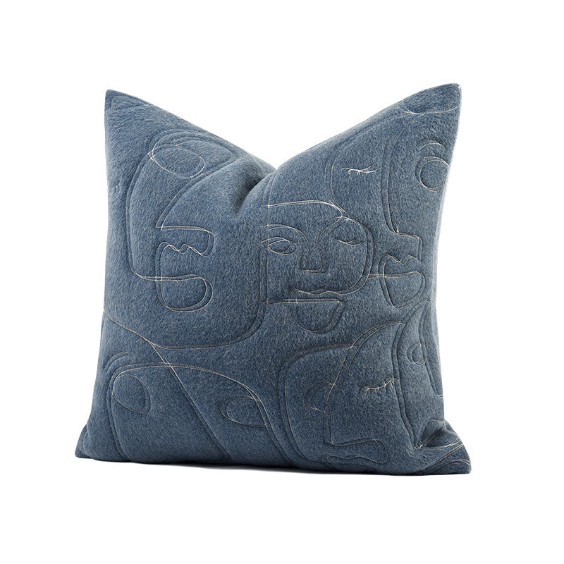 18x18in Blue Embroidery Abstract Design Pillow