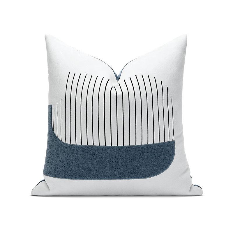 18x18in White and Blue Velvet Decorative Pillow