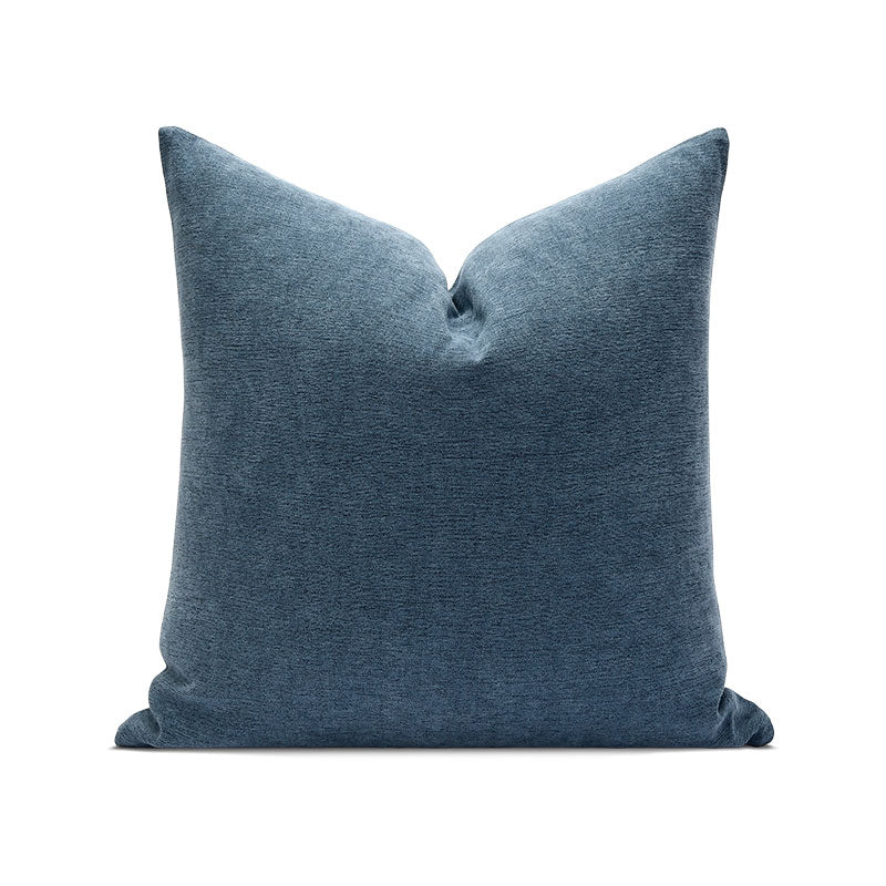 18x18in White and Blue Velvet Decorative Pillow