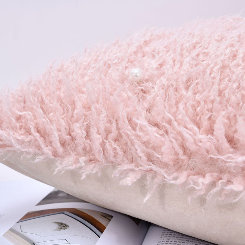 18x18in Pink Faux Fur Pillow