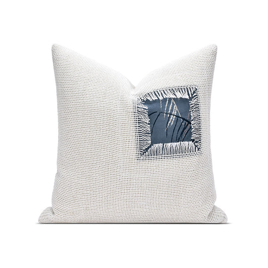 18x18in White and Blue Plaid Square Pillow